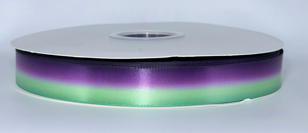 Actual Borealis ribbon roll with mint green, violet and dark purple ombré colors