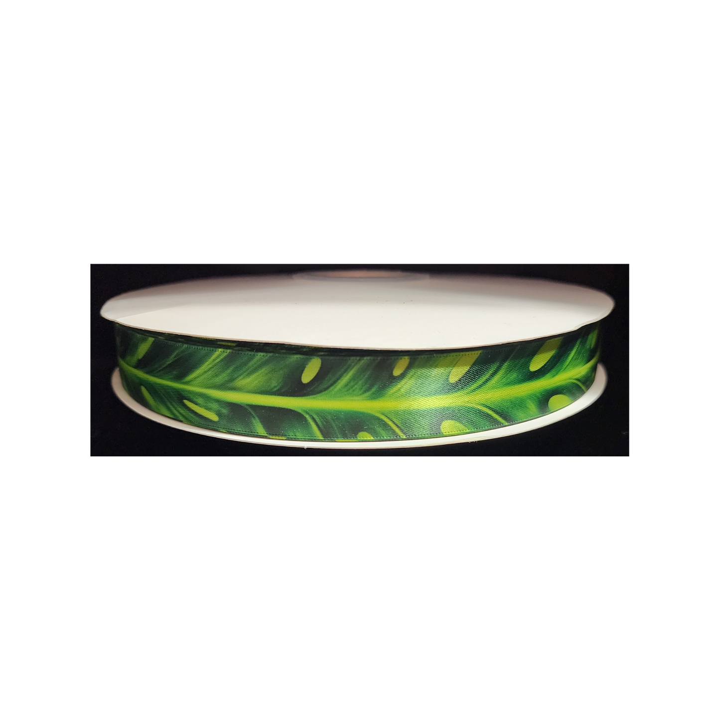 Monstera Green on Green Double-faced Satin Ribbon