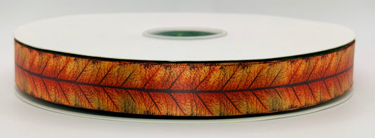 Maple limited edition 22mm fall ribbon with warm orange and gold leaf pattern