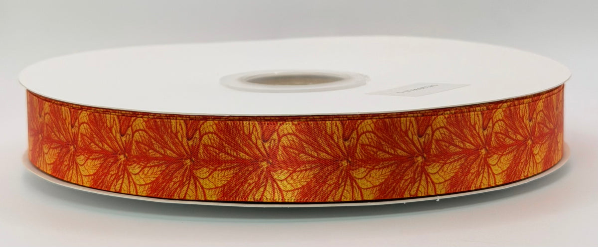 Marigold limited edition 22mm fall ribbon with golden orange autumn floral pattern