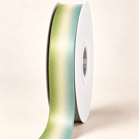 Baby's Breath Satin Ribbon — 22 mm satin ribbon on a white roll against an ivory background
