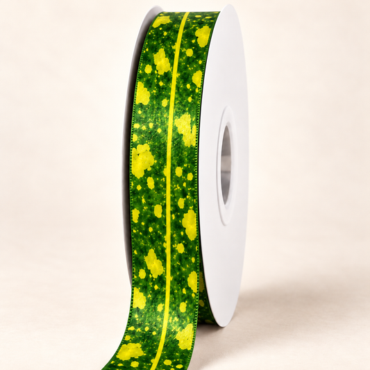 Gold Dust Double-face Satin Ribbon — 22 mm satin ribbon on a white roll against an ivory background