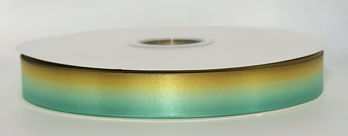 Actual Golden Cove ribbon roll showing golden yellow and seafoam green