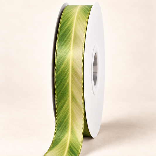 Morning Kalo Double-faced Satin Ribbon — 22 mm satin ribbon on a white roll against an ivory background