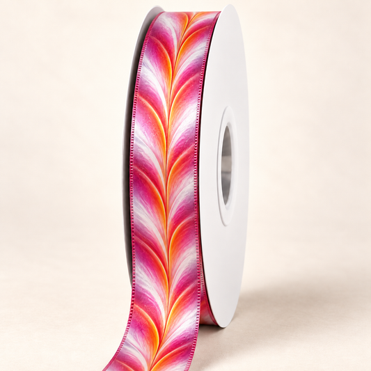 Metallica Double-Sided Satin Ribbons — 22 mm satin ribbon on a white roll against an ivory background