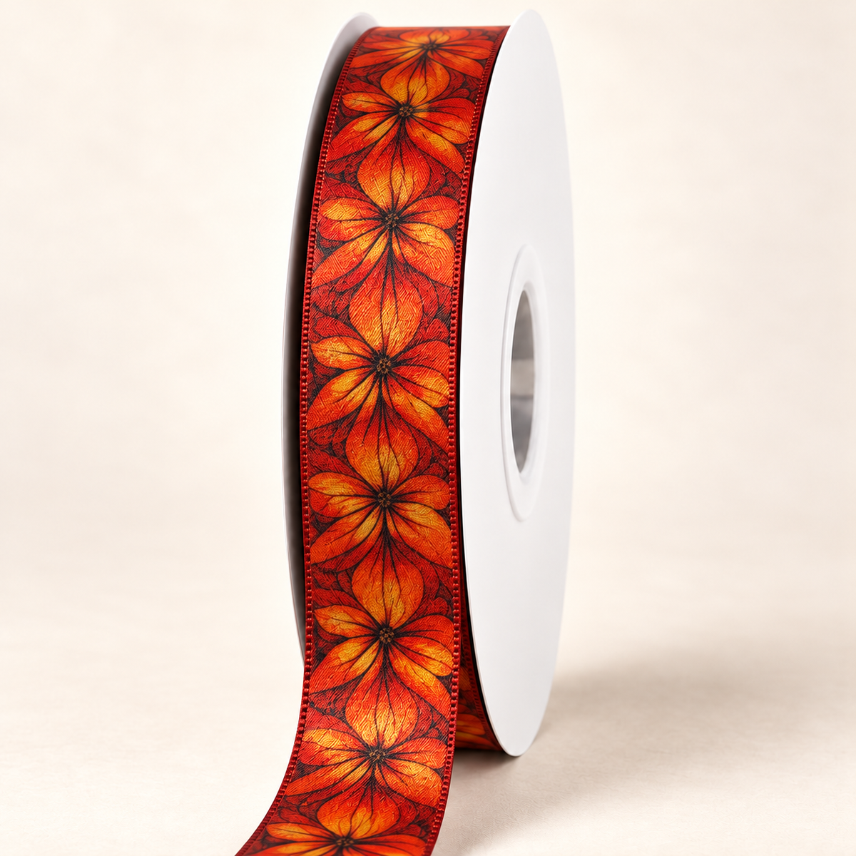 Mum Double-faced Satin Ribbon — 22 mm satin ribbon on a white roll against an ivory background
