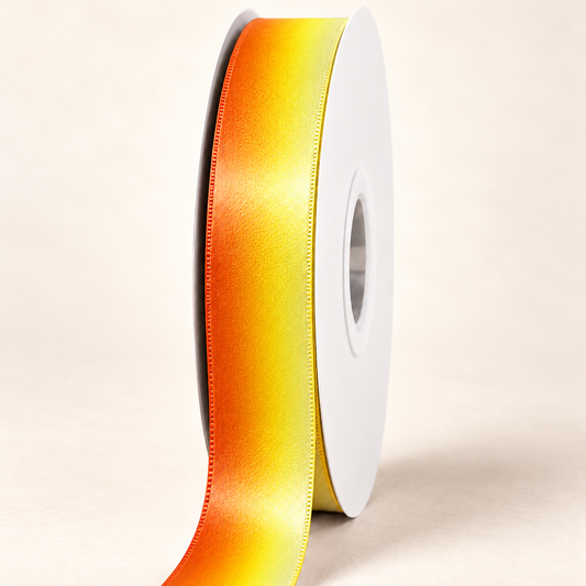 Plantation Tea Double-faced Satin Ribbon — 22 mm satin ribbon on a white roll against an ivory background