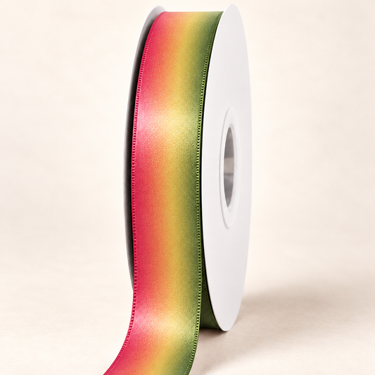 Protea Double-Sided Satin Ribbon — 22 mm satin ribbon on a white roll against an ivory background