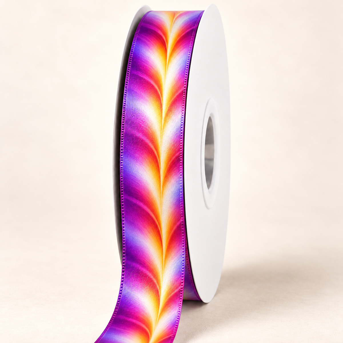 Ruby Blue Double-Sided Satin Ribbon — 22 mm satin ribbon on a white roll against an ivory background