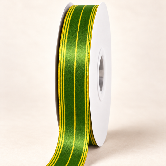 Song of India Satin Ribbon — 22 mm satin ribbon on a white roll against an ivory background