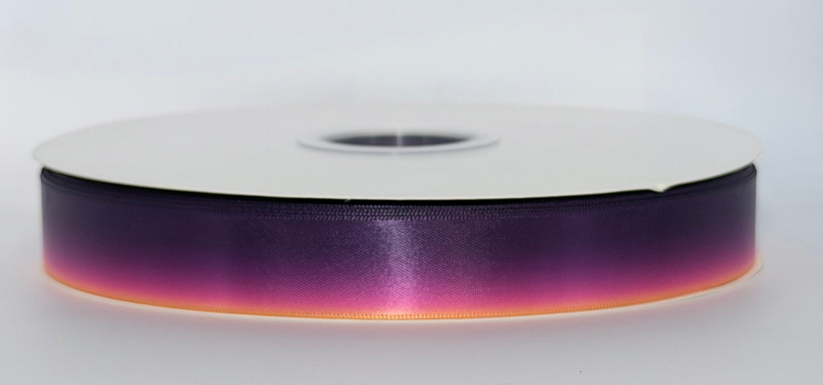 Actual Sunset Dahlia ribbon roll showing deep purple, magenta pink and orange