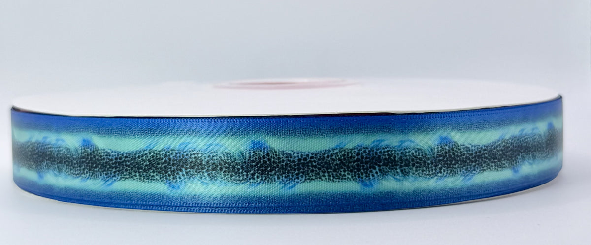 Sapphire Tiger Orchid satin ribbon in Sapphire Blue and Aqua